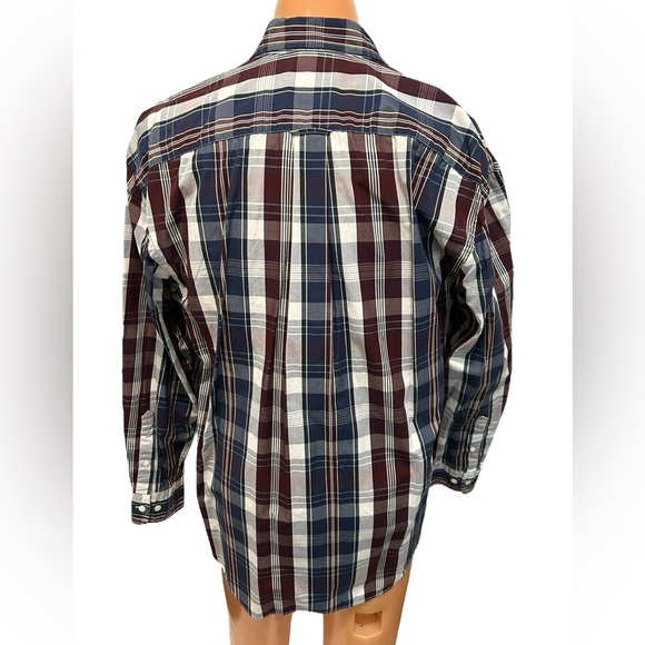 NAUTICA Men's 80's Two-ply Cotton Sport Shirt Plaid Pattern Red Blue White Large - Picture 3 of 11